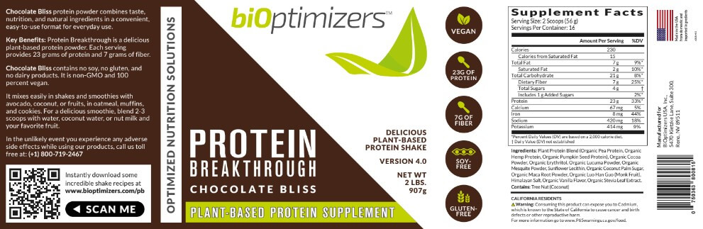 BiOptimizers Protein Breakthrough Chocolate Bliss label